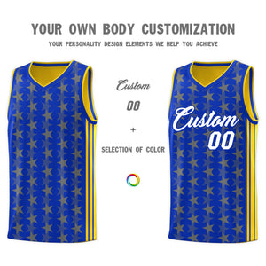 Custom Royal Gold Star Graffiti Pattern Sets Sports Uniform Basketball Jersey