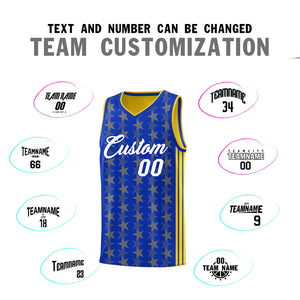 Custom Royal Gold Star Graffiti Pattern Sets Sports Uniform Basketball Jersey