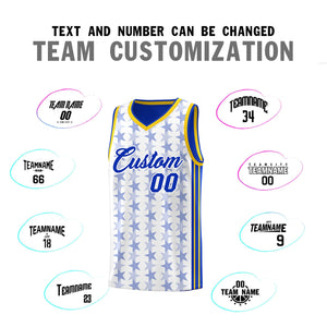 Custom White Royal Star Graffiti Pattern Sets Sports Uniform Basketball Jersey