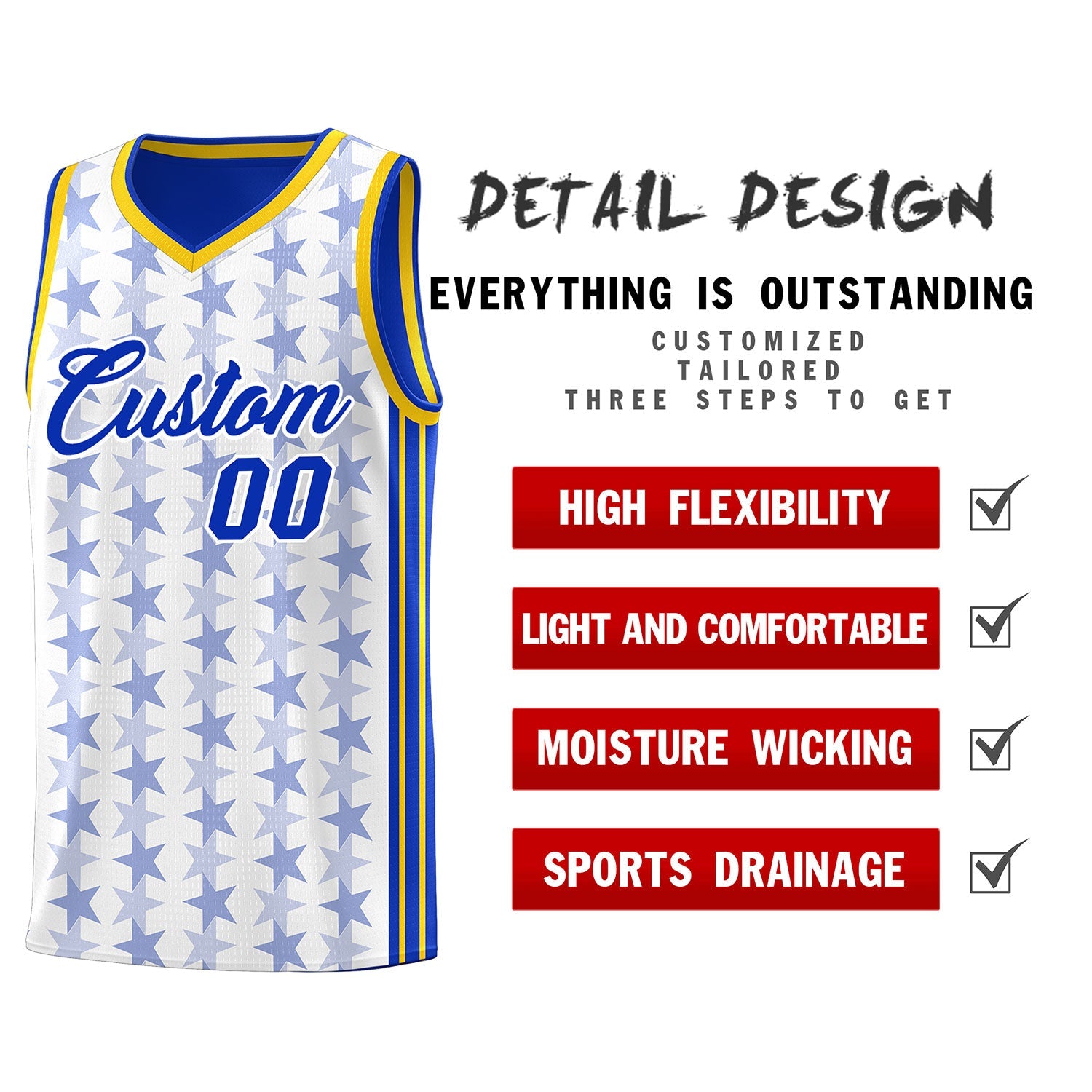 Custom White Royal Star Graffiti Pattern Sets Sports Uniform Basketball Jersey