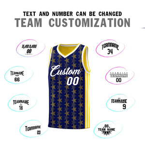 Custom Navy Gold Star Graffiti Pattern Sets Sports Uniform Basketball Jersey