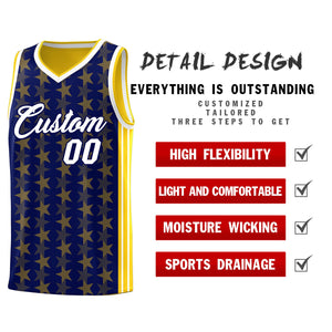 Custom Navy Gold Star Graffiti Pattern Sets Sports Uniform Basketball Jersey