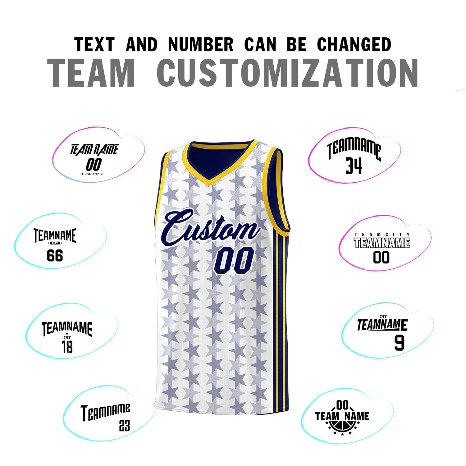 Custom White Navy Star Graffiti Pattern Sets Sports Uniform Basketball Jersey