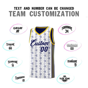 Custom White Navy Star Graffiti Pattern Sets Sports Uniform Basketball Jersey