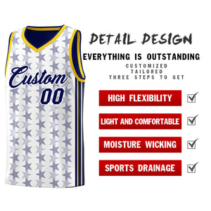 Custom White Navy Star Graffiti Pattern Sets Sports Uniform Basketball Jersey