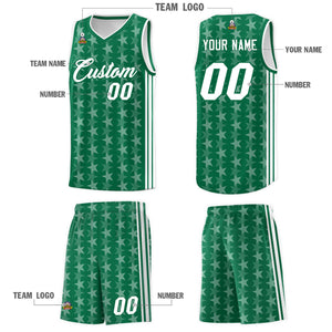 Custom Kelly Green White Star Graffiti Pattern Sets Sports Uniform Basketball Jersey