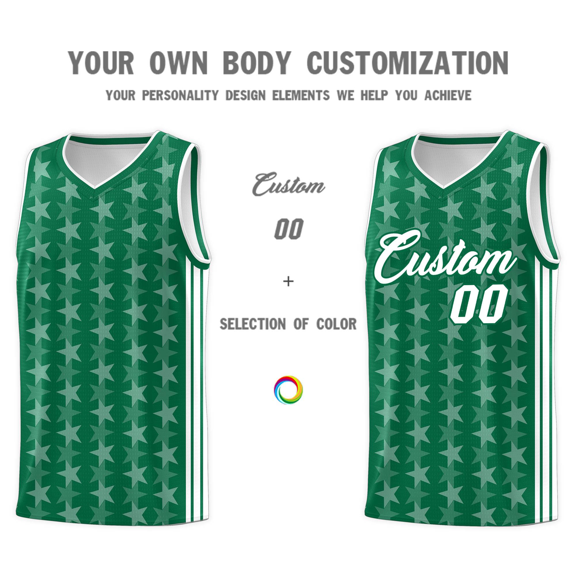 Custom Kelly Green White Star Graffiti Pattern Sets Sports Uniform Basketball Jersey