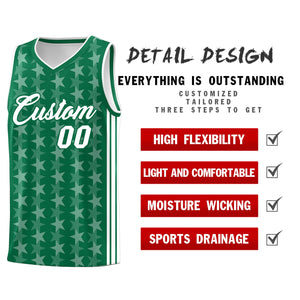 Custom Kelly Green White Star Graffiti Pattern Sets Sports Uniform Basketball Jersey