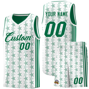 Custom White Kelly Green Star Graffiti Pattern Sets Sports Uniform Basketball Jersey