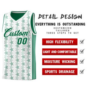 Custom White Kelly Green Star Graffiti Pattern Sets Sports Uniform Basketball Jersey