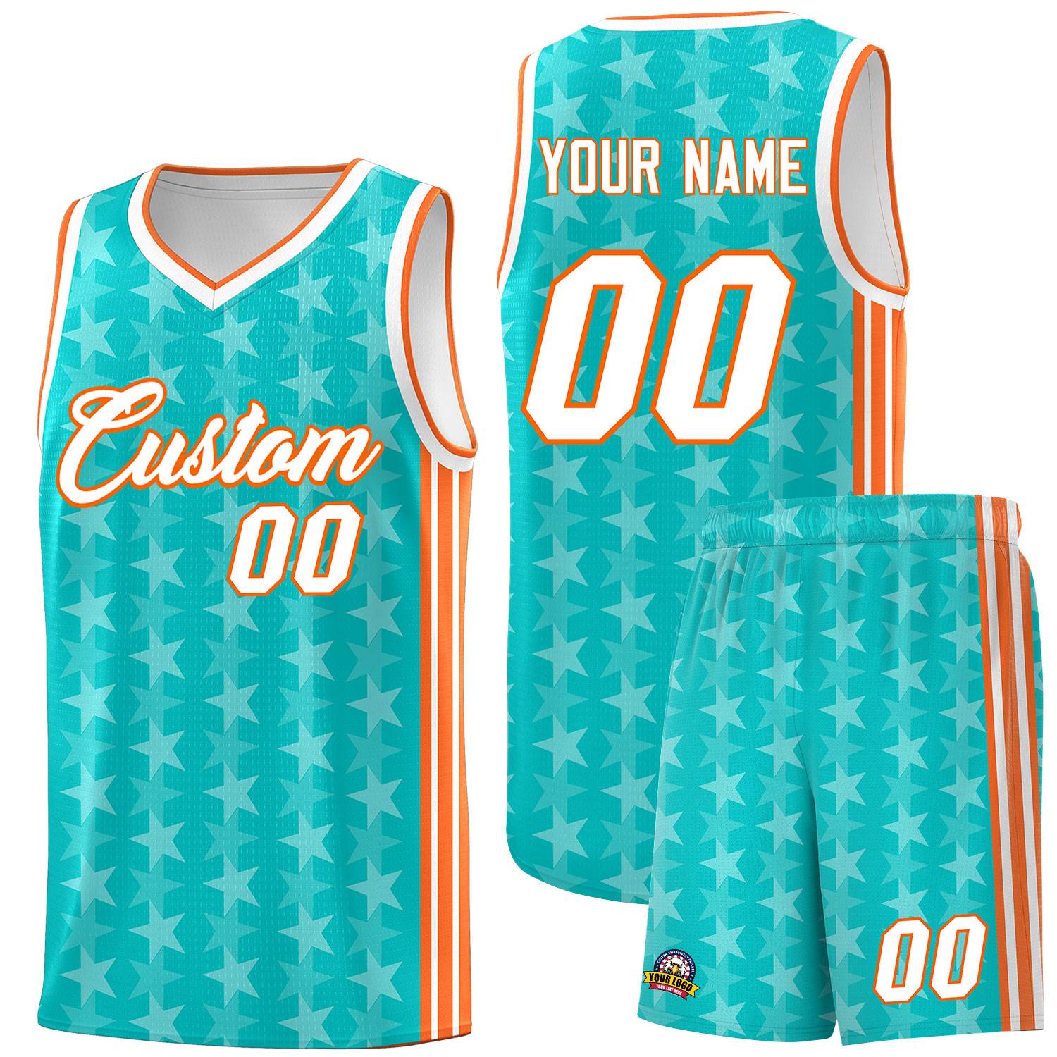 Custom Aqua White Star Graffiti Pattern Sets Sports Uniform Basketball Jersey