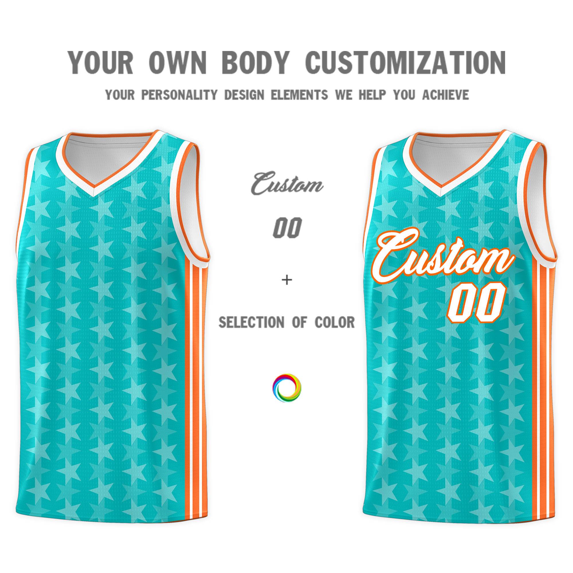 Custom Aqua White Star Graffiti Pattern Sets Sports Uniform Basketball Jersey