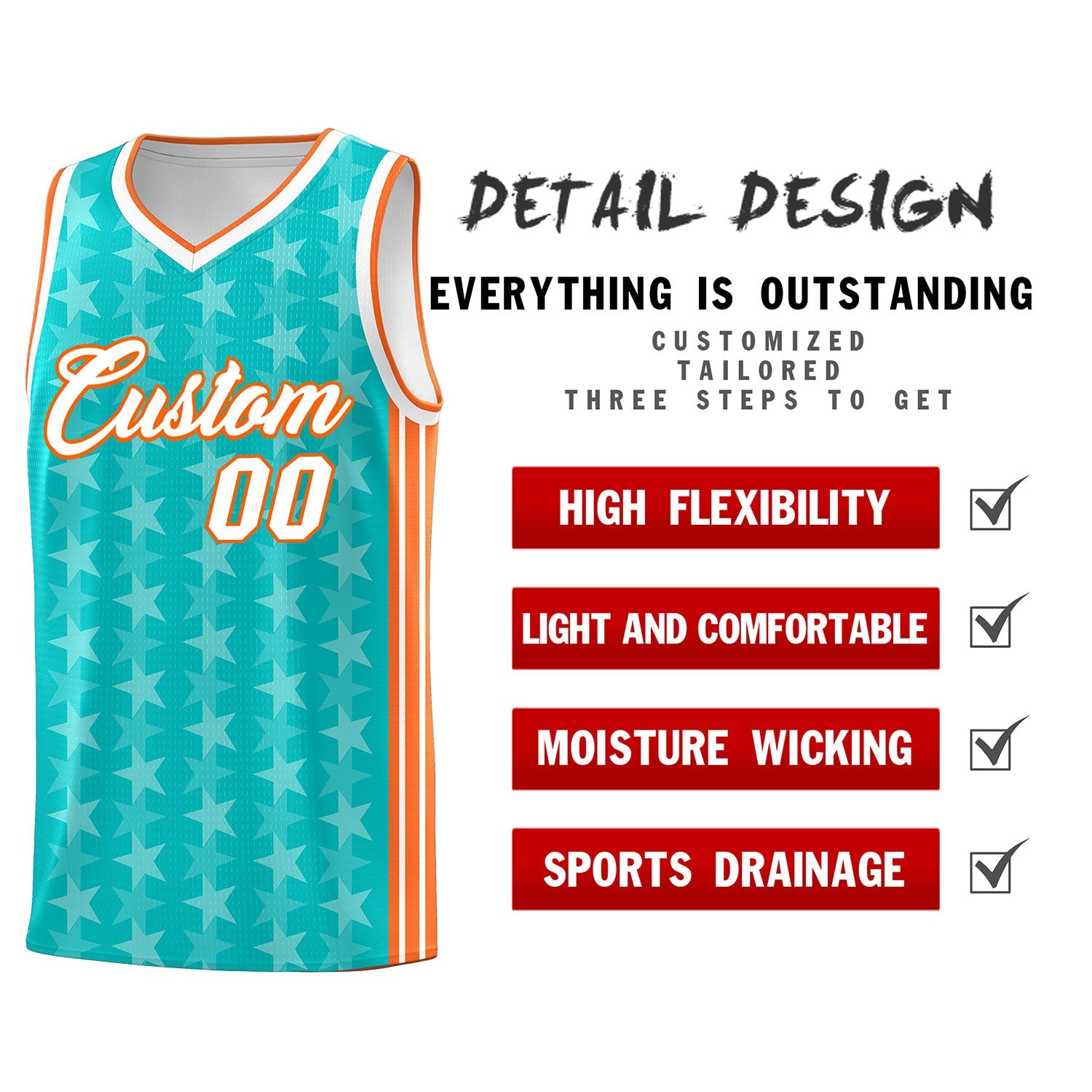 Custom Aqua White Star Graffiti Pattern Sets Sports Uniform Basketball Jersey