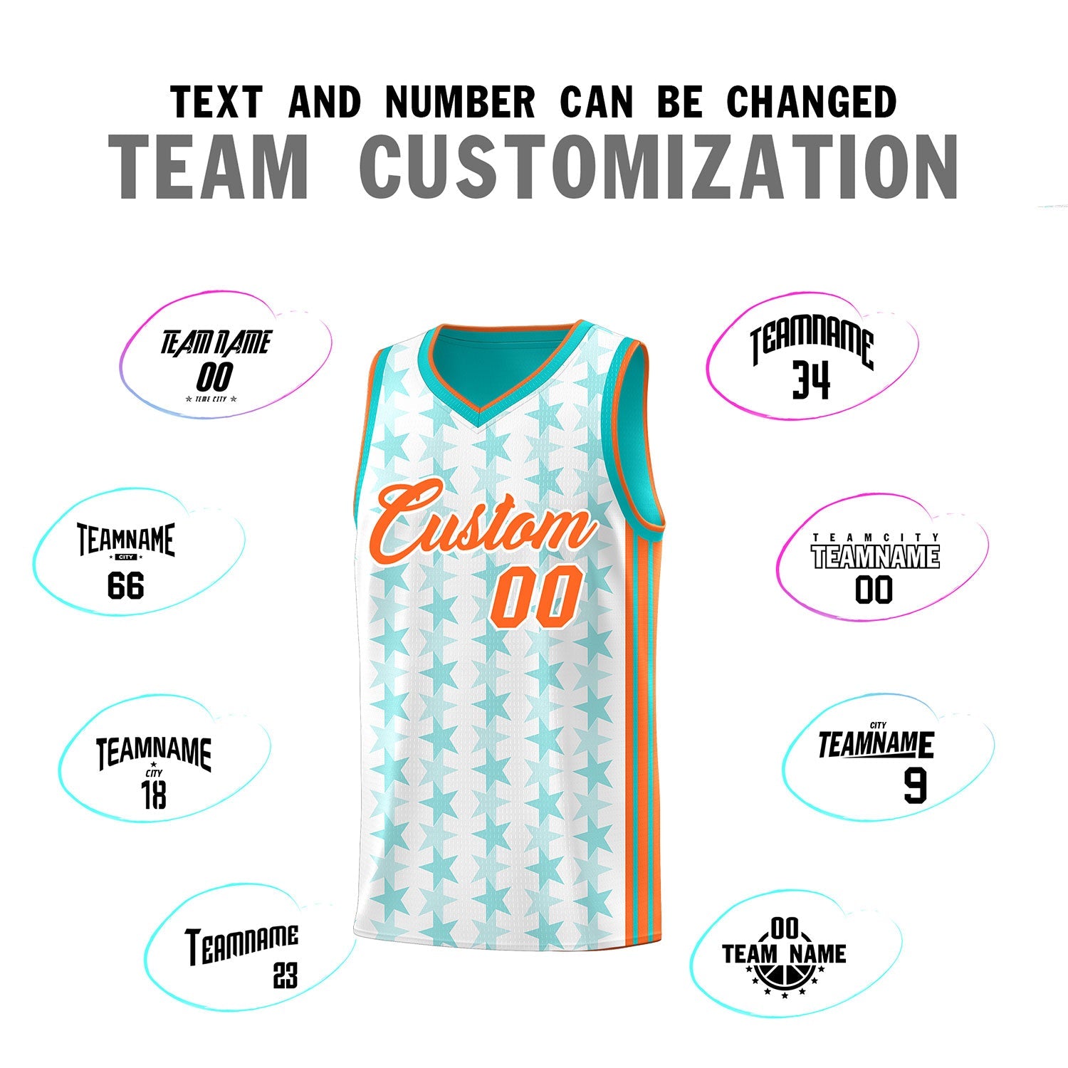 Custom White Aqua Star Graffiti Pattern Sets Sports Uniform Basketball Jersey