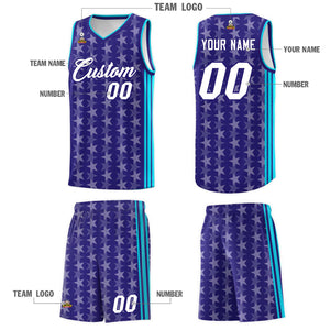 Custom Purple White Star Graffiti Pattern Sets Sports Uniform Basketball Jersey