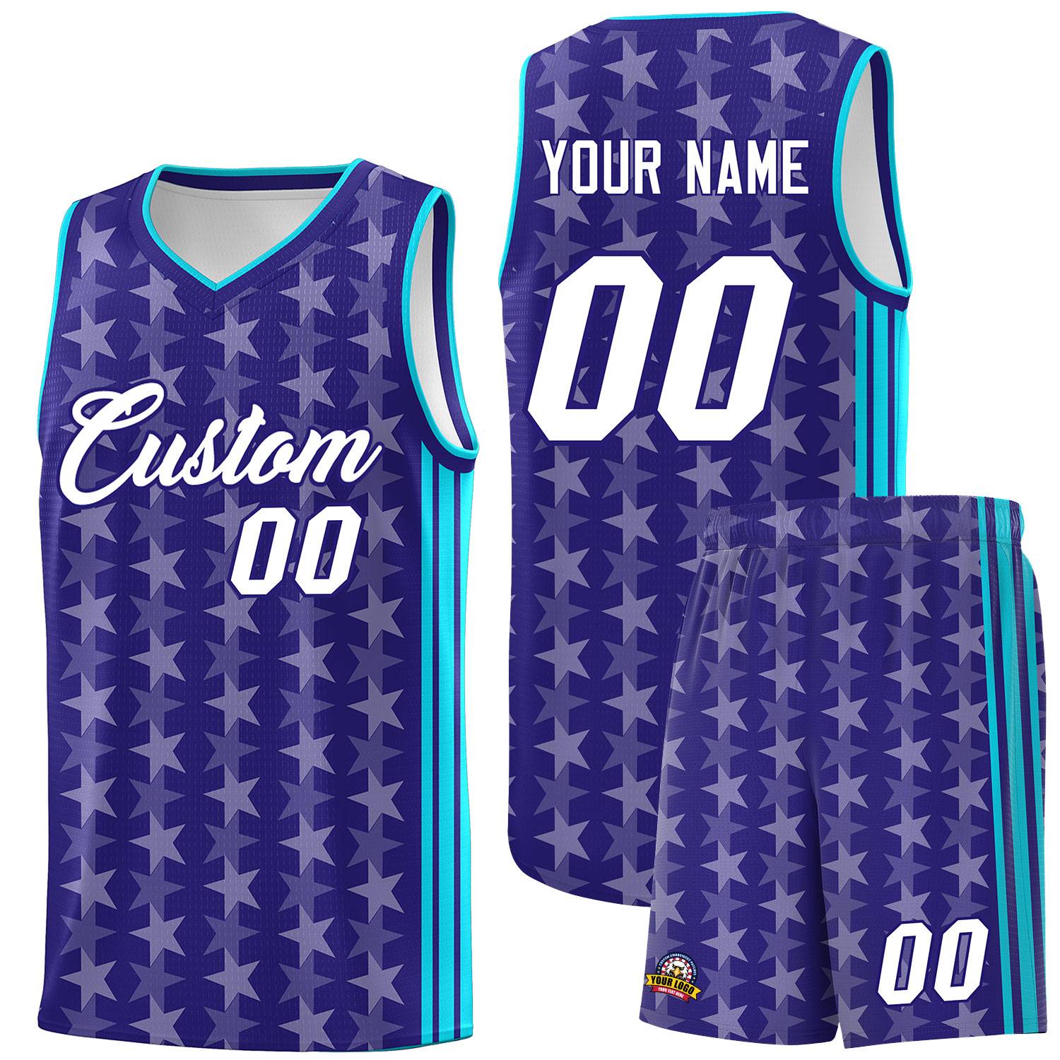 Custom Purple White Star Graffiti Pattern Sets Sports Uniform Basketball Jersey