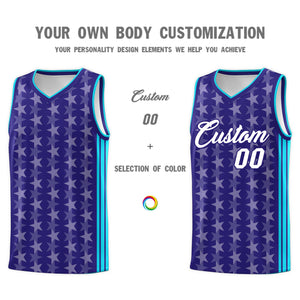 Custom Purple White Star Graffiti Pattern Sets Sports Uniform Basketball Jersey