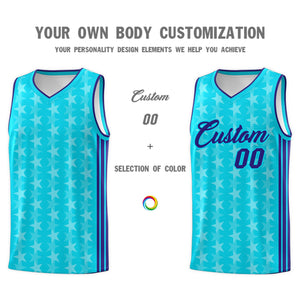 Custom Sky Blue White Star Graffiti Pattern Sets Sports Uniform Basketball Jersey