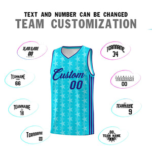 Custom Sky Blue White Star Graffiti Pattern Sets Sports Uniform Basketball Jersey