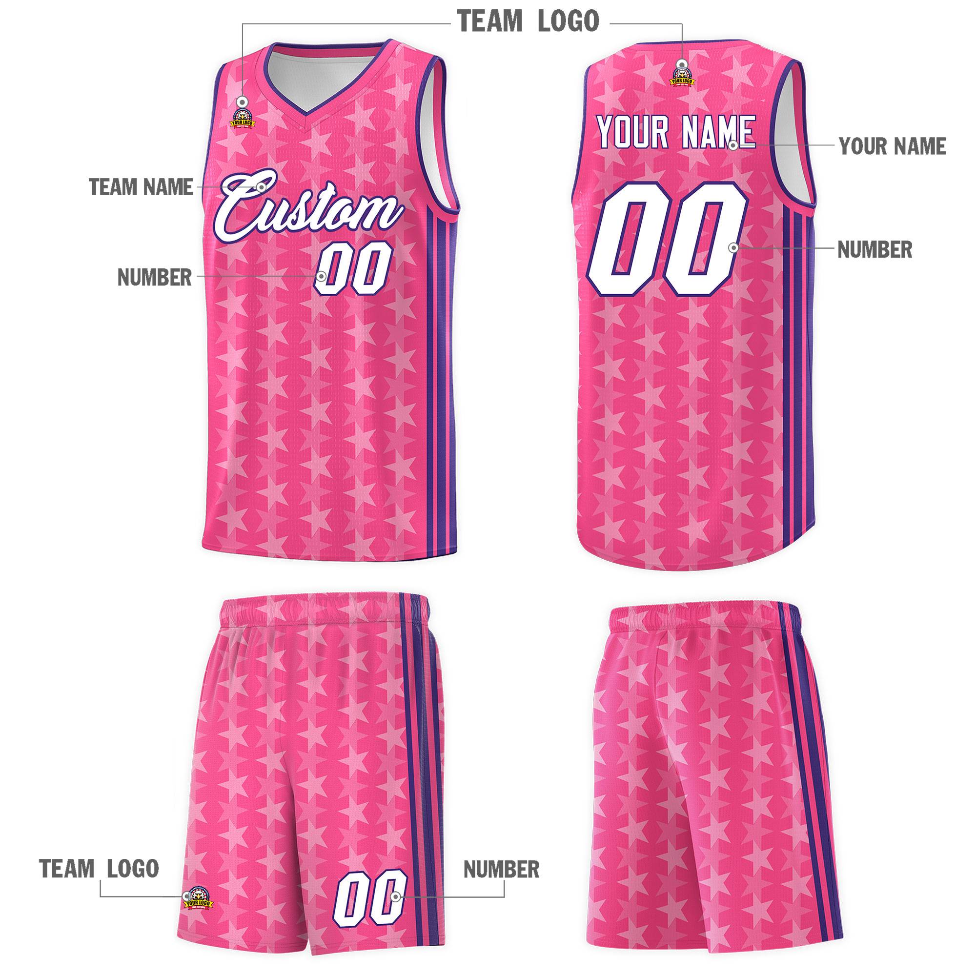 Custom Pink White Star Graffiti Pattern Sets Sports Uniform Basketball Jersey