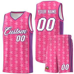 Custom Pink White Star Graffiti Pattern Sets Sports Uniform Basketball Jersey