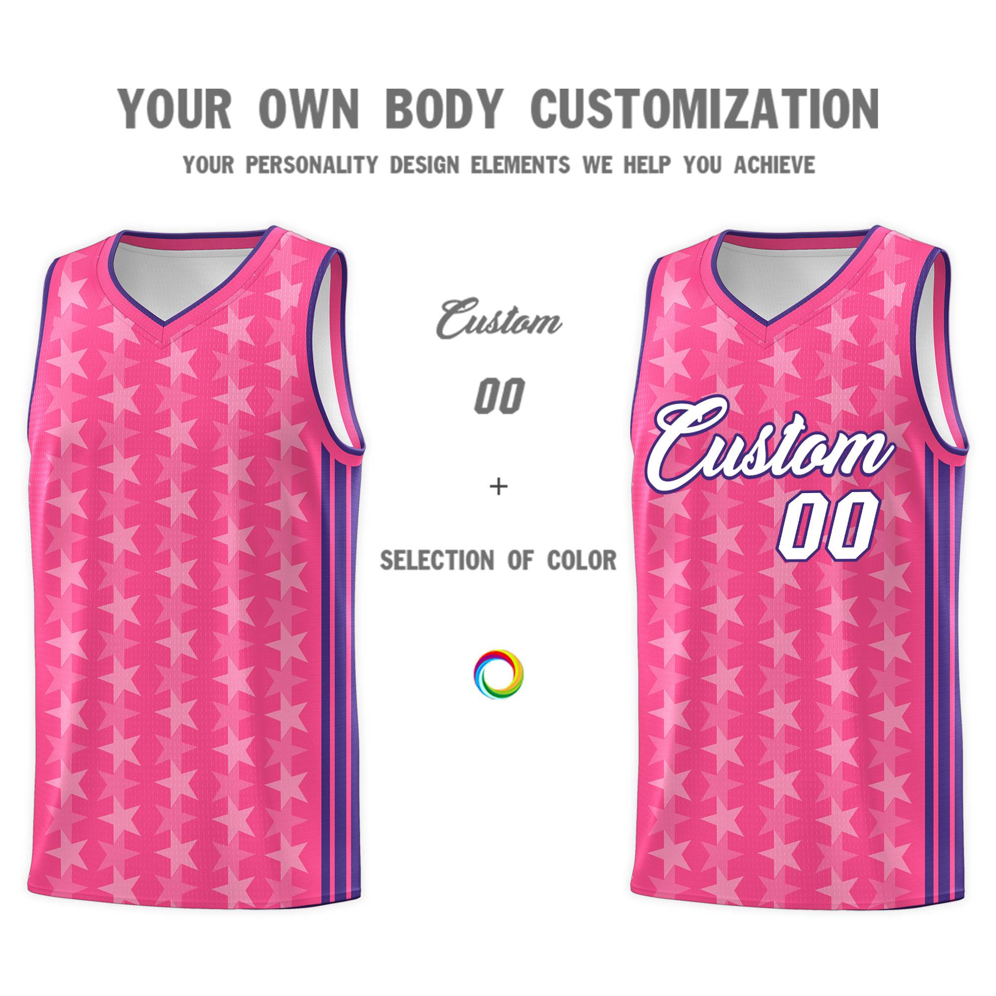 Custom Pink White Star Graffiti Pattern Sets Sports Uniform Basketball Jersey