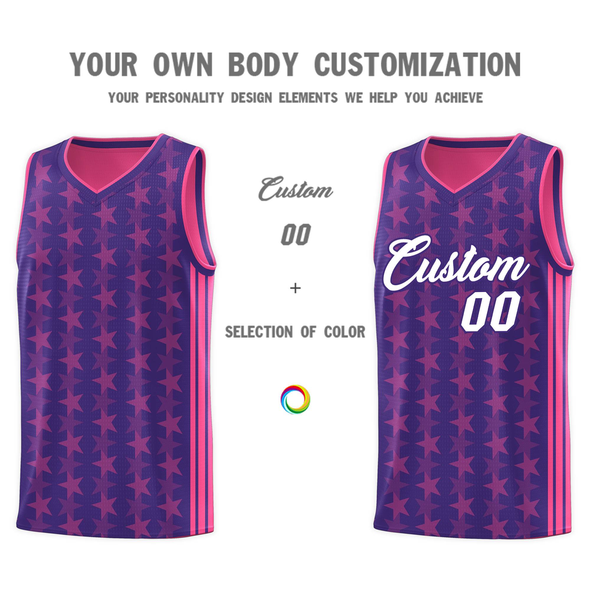 Custom Purple Pink Star Graffiti Pattern Sets Sports Uniform Basketball Jersey