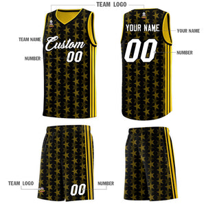 Custom Black Gold Star Graffiti Pattern Sets Sports Uniform Basketball Jersey