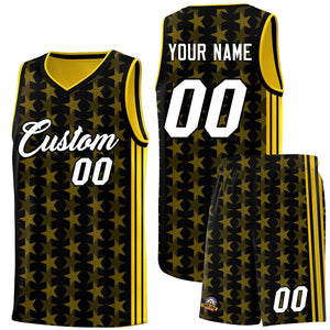 Custom Black Gold Star Graffiti Pattern Sets Sports Uniform Basketball Jersey