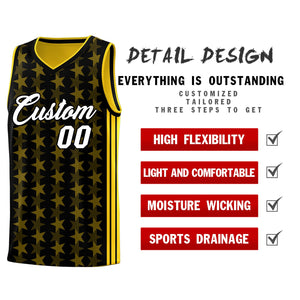 Custom Black Gold Star Graffiti Pattern Sets Sports Uniform Basketball Jersey