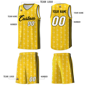 Custom Gold White Star Graffiti Pattern Sets Sports Uniform Basketball Jersey