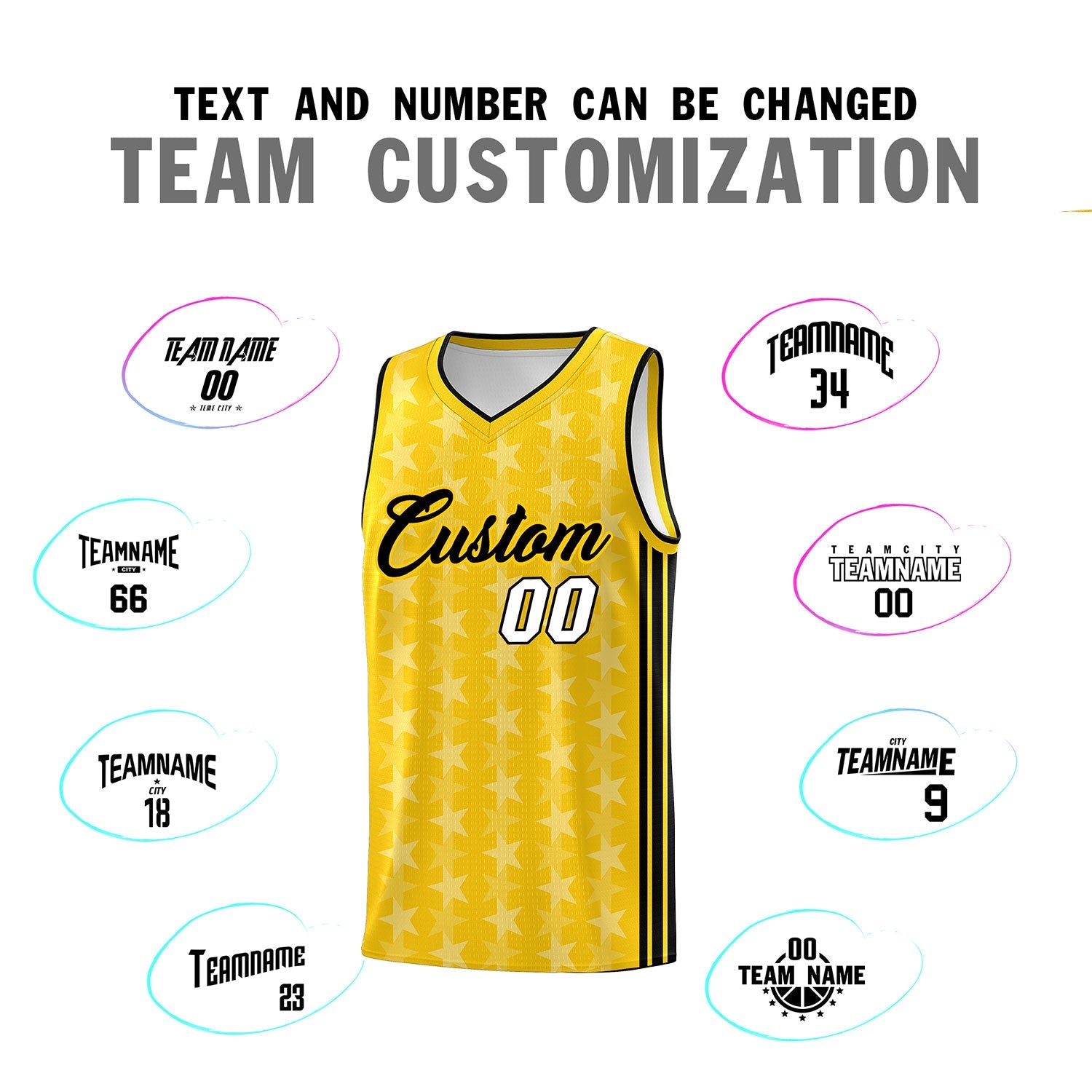 Custom Gold White Star Graffiti Pattern Sets Sports Uniform Basketball Jersey