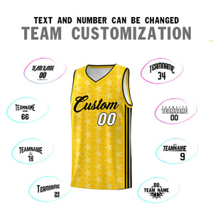 Custom Gold White Star Graffiti Pattern Sets Sports Uniform Basketball Jersey