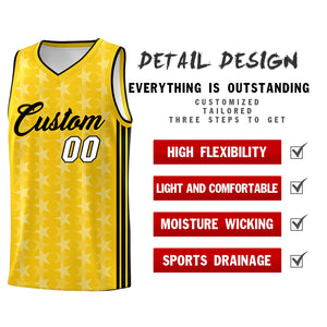 Custom Gold White Star Graffiti Pattern Sets Sports Uniform Basketball Jersey