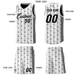 Custom White Black Star Graffiti Pattern Sets Sports Uniform Basketball Jersey