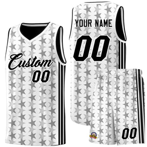 Custom White Black Star Graffiti Pattern Sets Sports Uniform Basketball Jersey