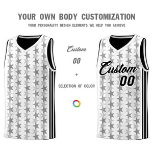 Custom White Black Star Graffiti Pattern Sets Sports Uniform Basketball Jersey