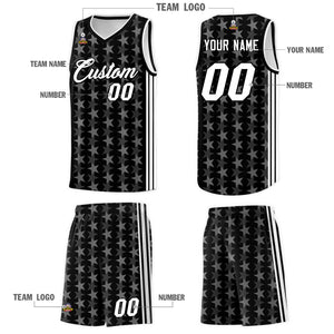 Custom Black White Star Graffiti Pattern Sets Sports Uniform Basketball Jersey