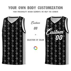 Custom Black White Star Graffiti Pattern Sets Sports Uniform Basketball Jersey