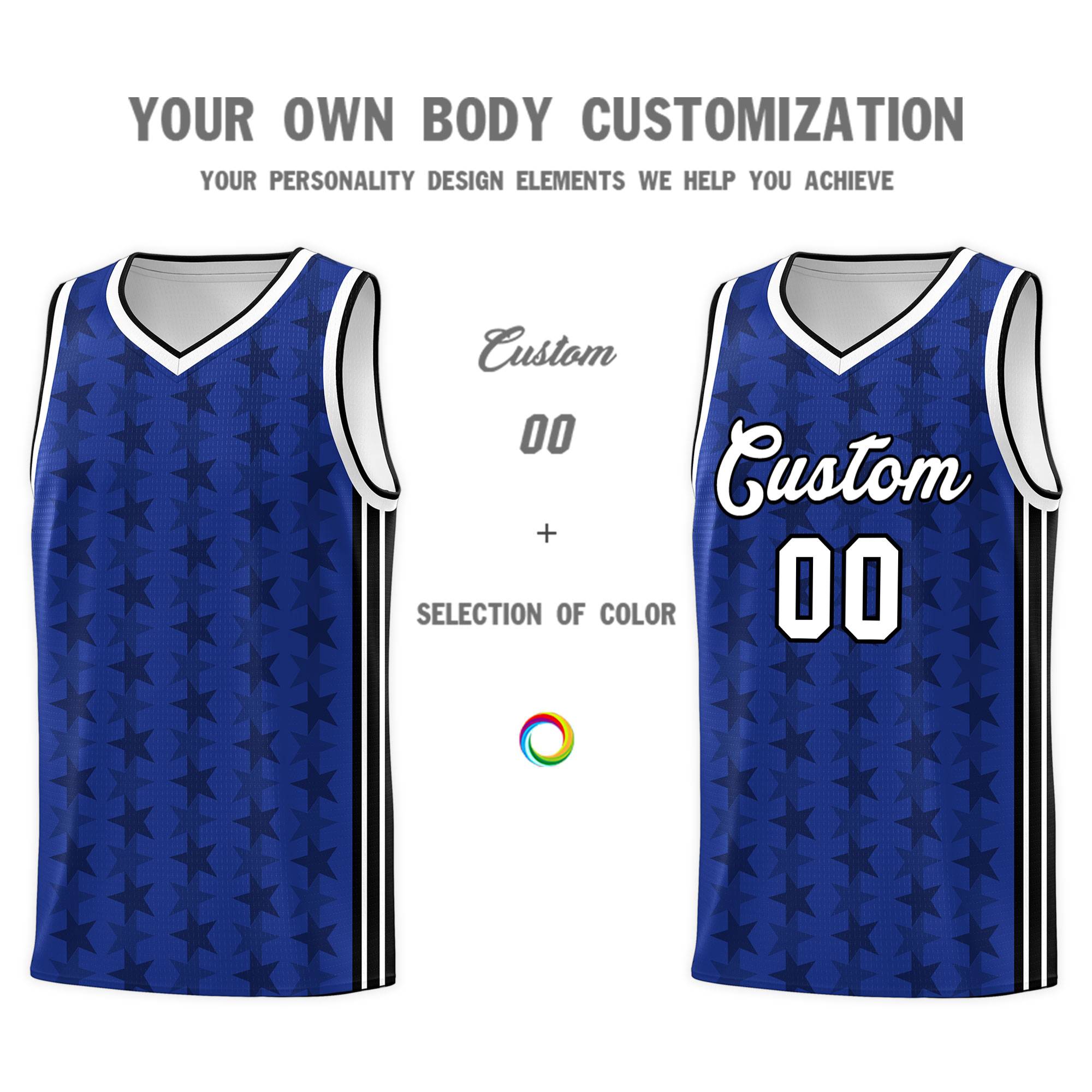 Custom Royal Black Star Graffiti Pattern Sets Sports Uniform Basketball Jersey