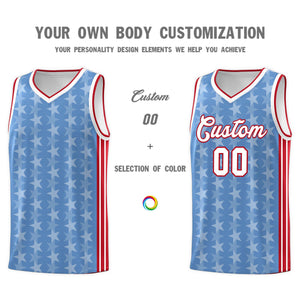 Custom Light Blue White Star Graffiti Pattern Sets Sports Uniform Basketball Jersey