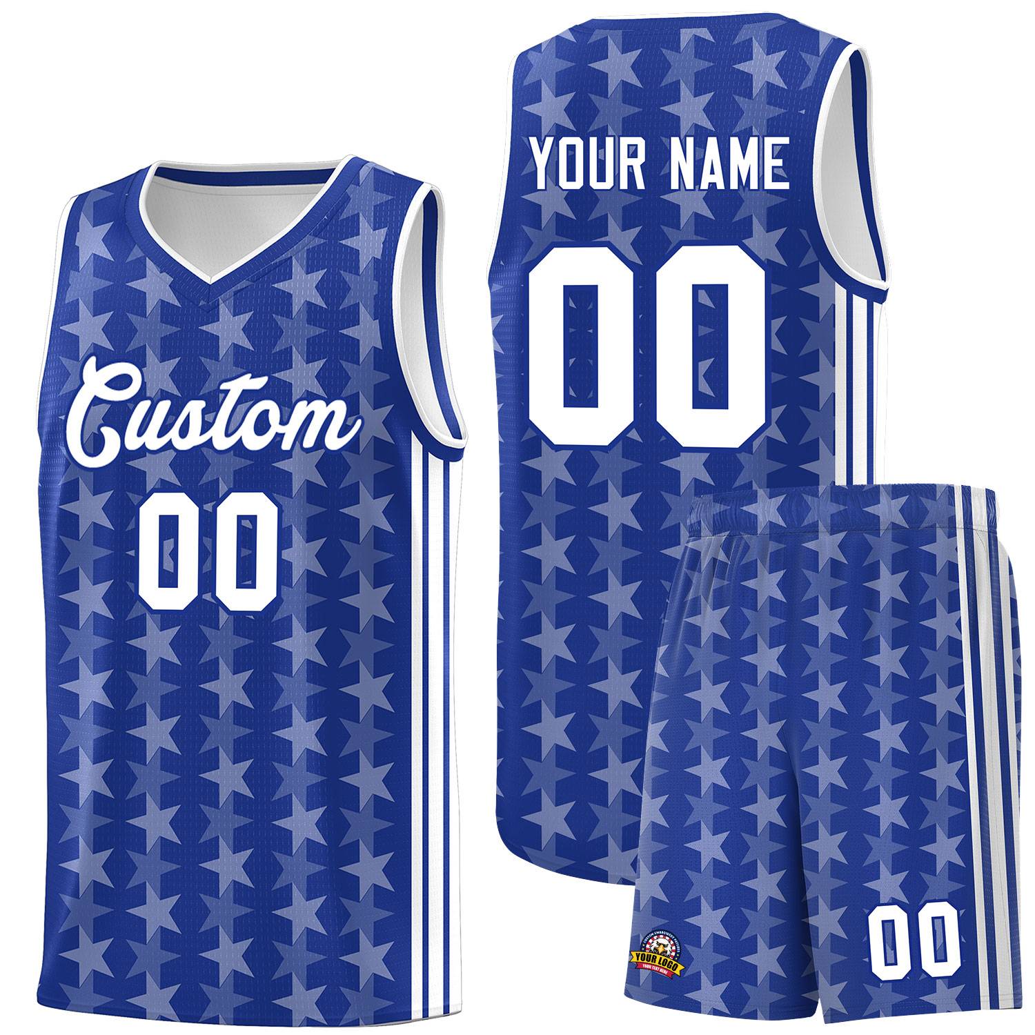 Custom Royal White Star Graffiti Pattern Sets Sports Uniform Basketball Jersey