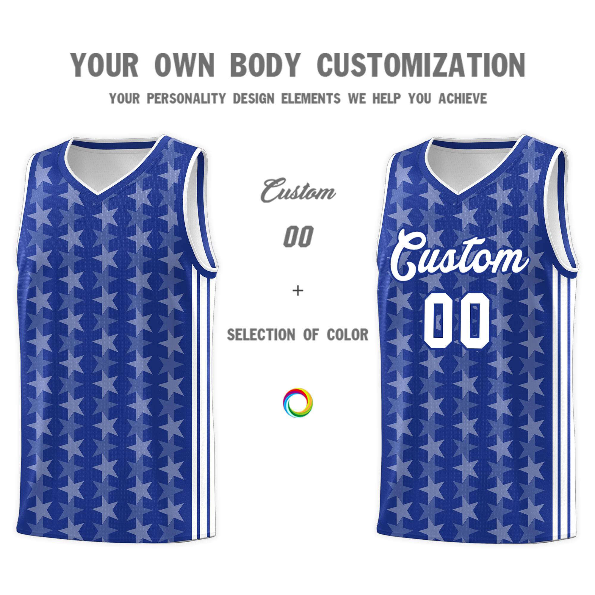 Custom Royal White Star Graffiti Pattern Sets Sports Uniform Basketball Jersey