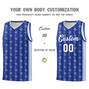 Custom Royal White Star Graffiti Pattern Sets Sports Uniform Basketball Jersey