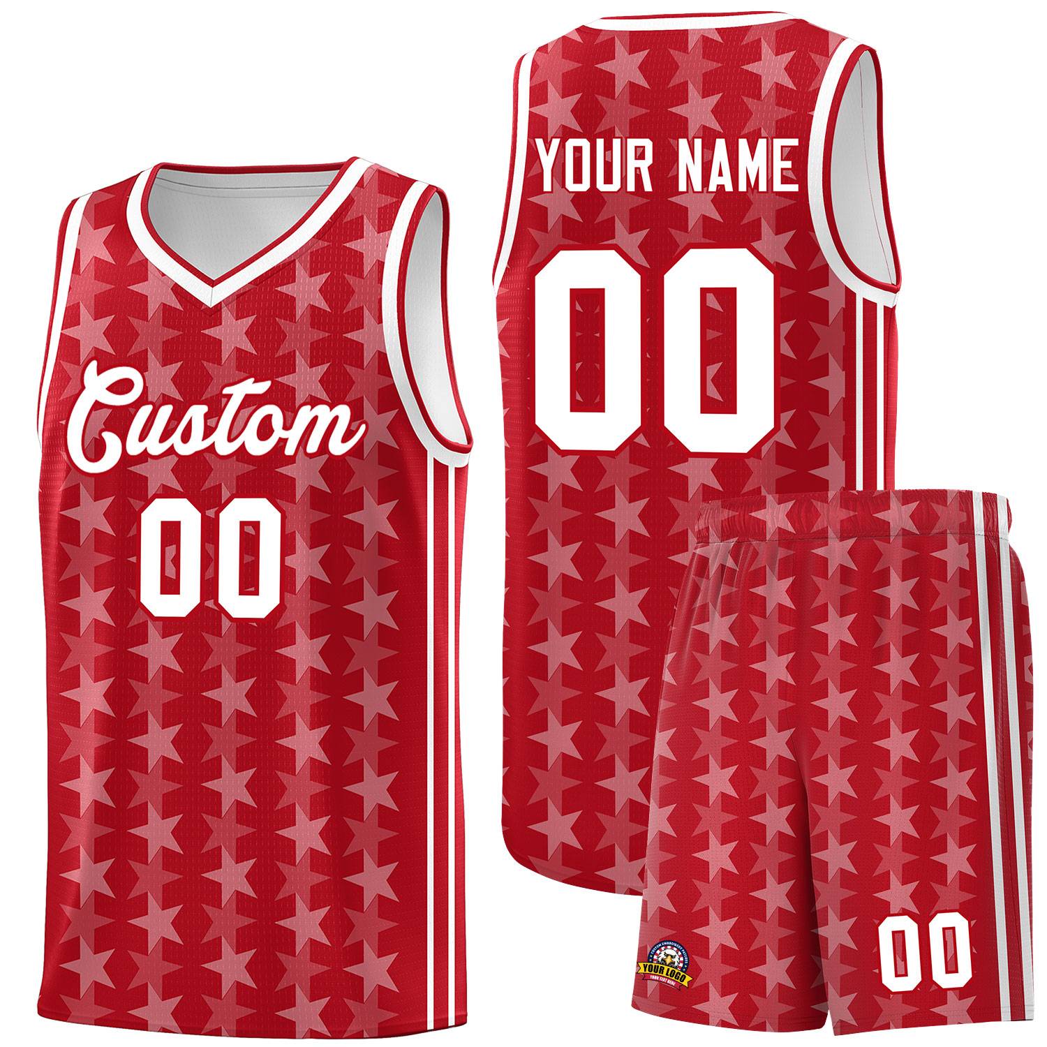 Custom Red White Star Graffiti Pattern Sets Sports Uniform Basketball Jersey