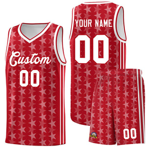 Custom Red White Star Graffiti Pattern Sets Sports Uniform Basketball Jersey