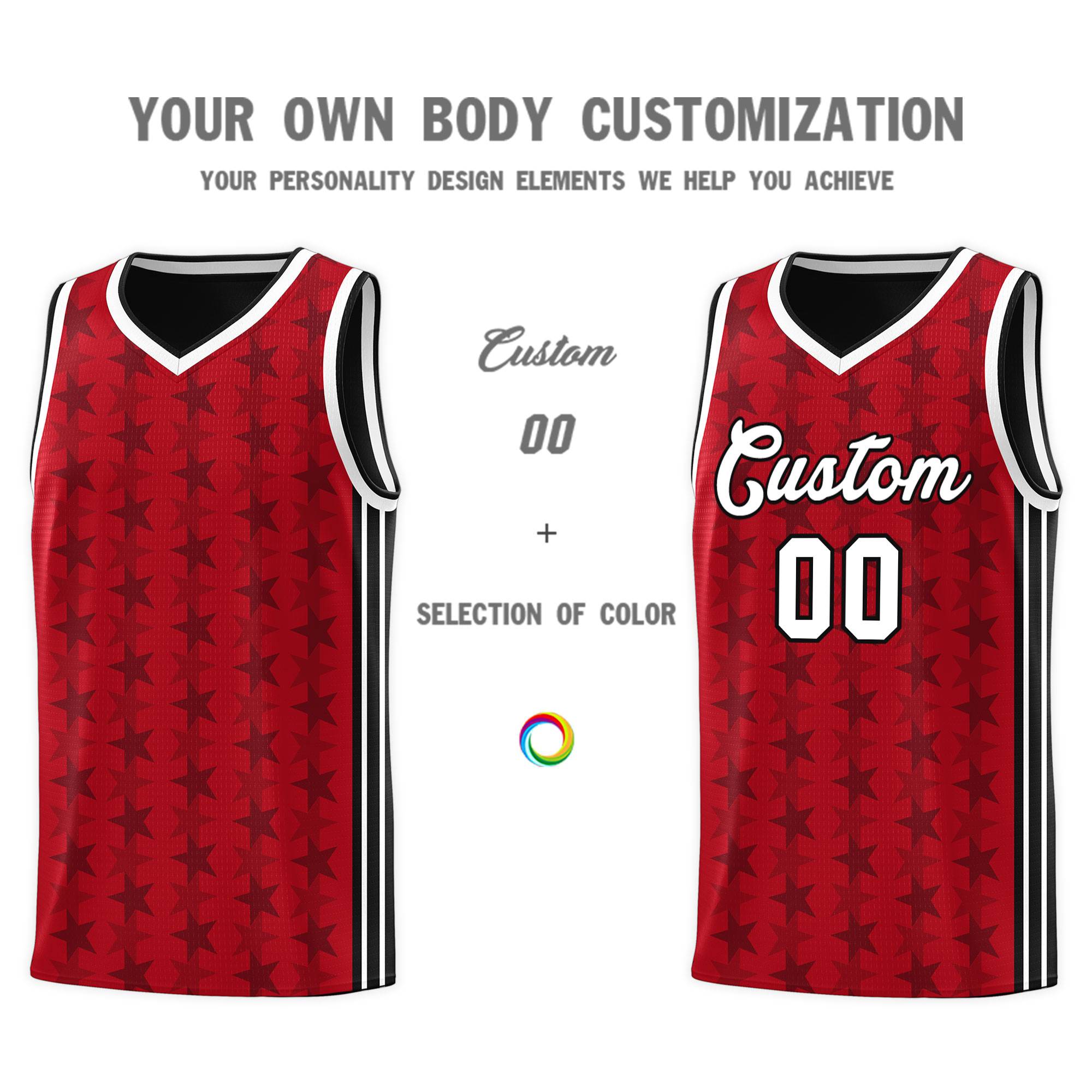 Custom Red Black Star Graffiti Pattern Sets Sports Uniform Basketball Jersey