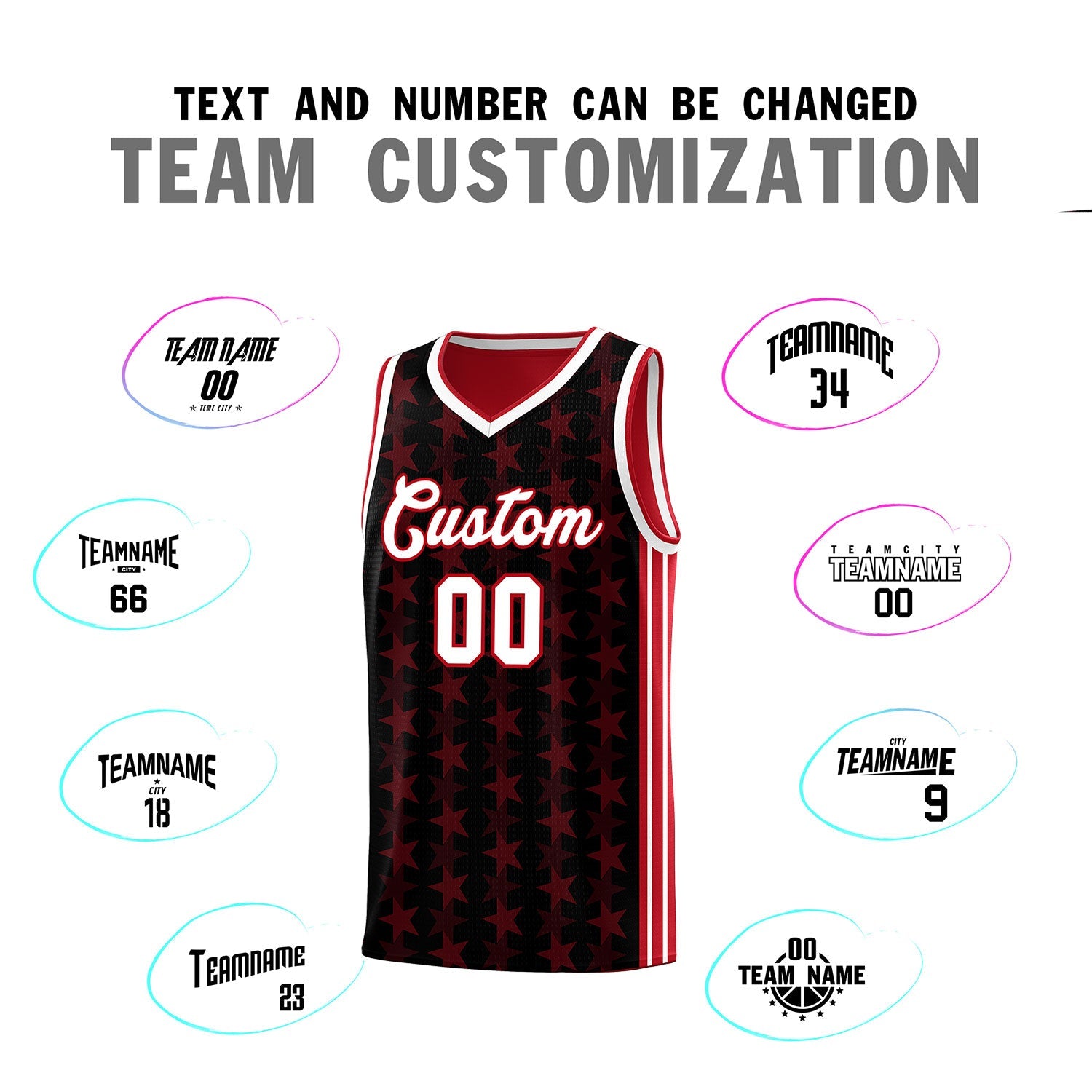 Custom Black Red Star Graffiti Pattern Sets Sports Uniform Basketball Jersey