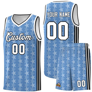 Custom Light Blue White Star Graffiti Pattern Sets Sports Uniform Basketball Jersey