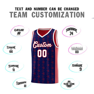 Custom Navy Red Star Graffiti Pattern Sets Sports Uniform Basketball Jersey